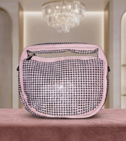 IMPORTED Girls Glamorous Pink Rhinestone Cross body Bag with Chain Strap