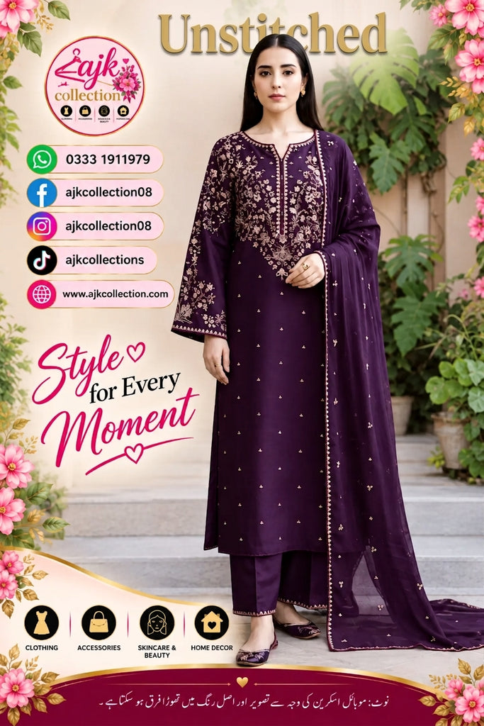 UNSTITCHED - Winter - DHANAK EMBROIDERED 3PC