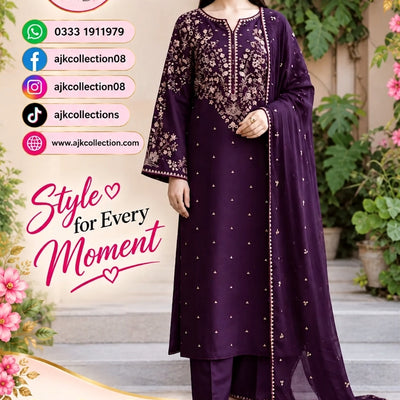 UNSTITCHED - Winter - DHANAK EMBROIDERED 3PC