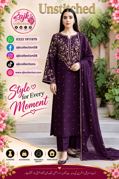 UNSTITCHED - Winter - DHANAK EMBROIDERED 3PC