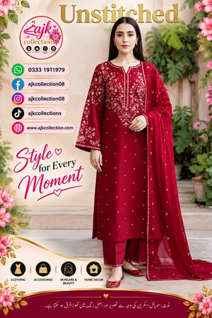 UNSTITCHED - Winter - DHANAK EMBROIDERED 3PC