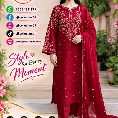 UNSTITCHED - Winter - DHANAK EMBROIDERED 3PC