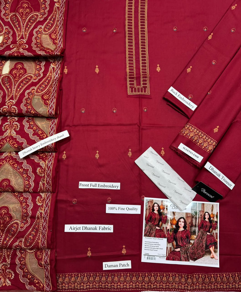 UNSTITCHED - Winter - Dhanak Fabric with Heavy Embroidery shawl