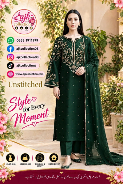 UNSTITCHED - Winter - DHANAK EMBROIDERED 3PC